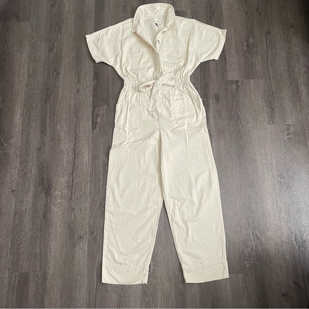 Universal Thread Cream Short-Sleeve Utility Jumpsuit with Tie Waist